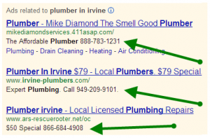 telephone number In Google Ad