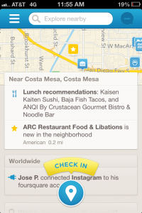 Foursquare Home screen on iOS